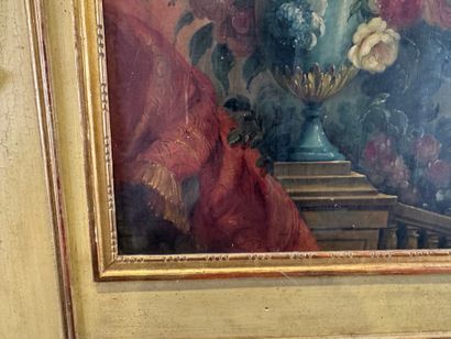 Overmantel mirror in wood and gilded and...