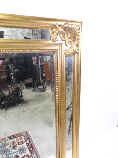 Rectangular double-framed wood and gilded...