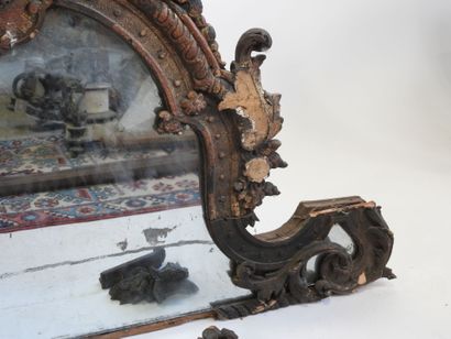 Carved wood mirror top painted with gilded...
