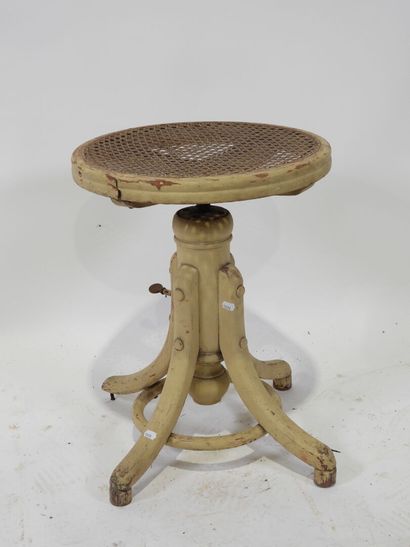 White lacquered wood piano stool with screw-threaded...