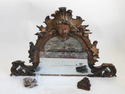 Carved wood mirror top painted with gilded...