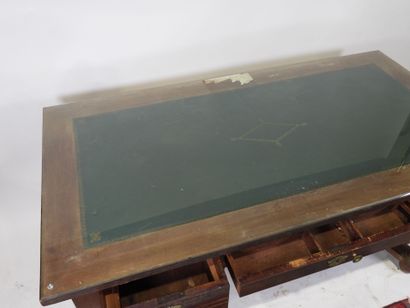 Veneered desk opening with three drawers,...