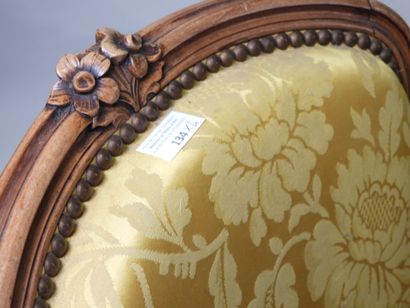Suite of four molded and carved wood armchairs,...