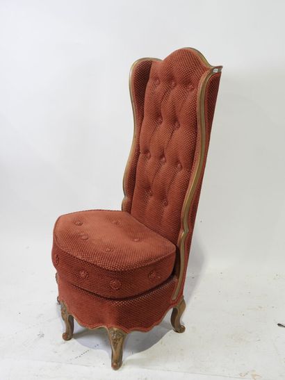 Molded, carved and gilded wood wing chair,...
