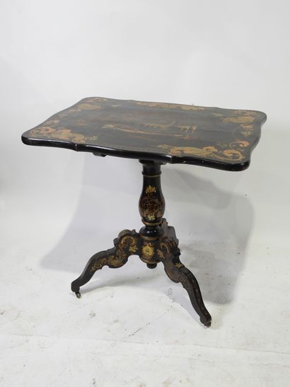 Tripod pedestal table in black lacquered...