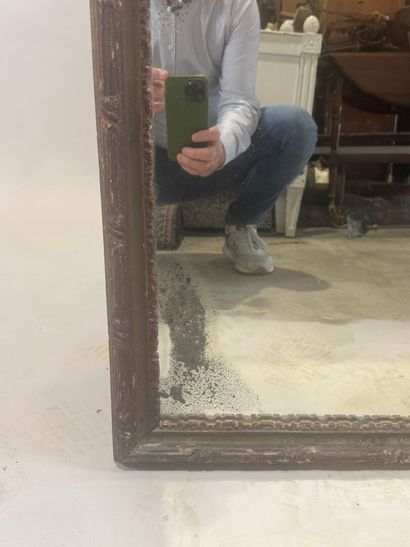 Rectangular mirror in wood and patinated...