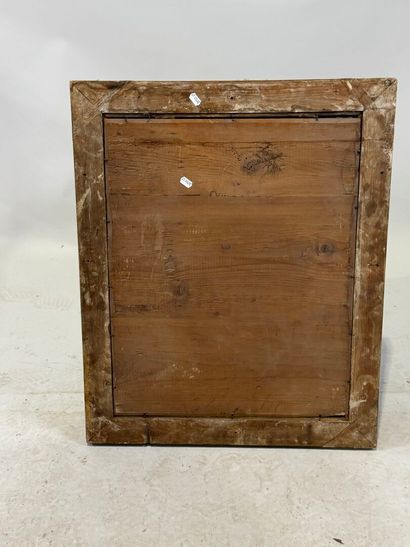 Rectangular wood and gilded stucco mirror...