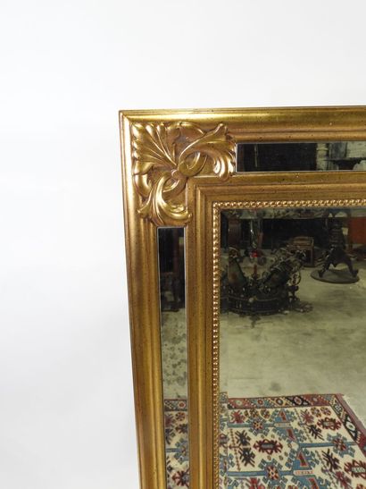 Rectangular double-framed wood and gilded...