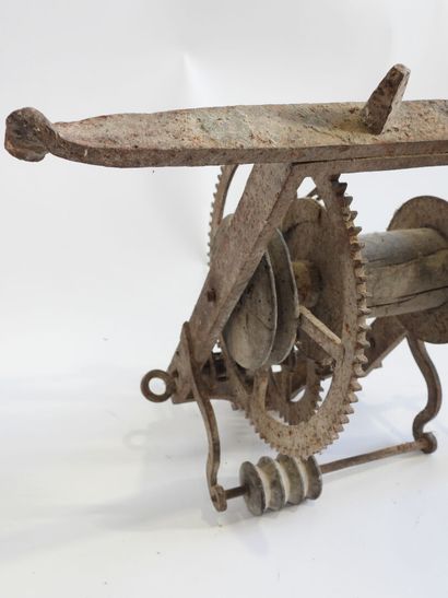 Wrought-iron gear mechanism, probably a spindle-turner.
Late...