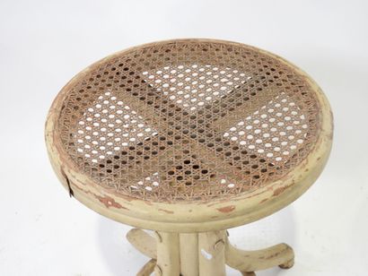 White lacquered wood piano stool with screw-threaded...