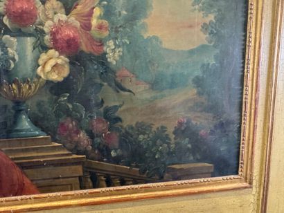 Overmantel mirror in wood and gilded and...