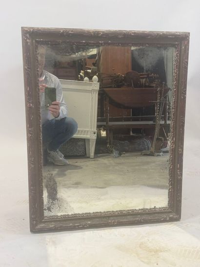 Rectangular mirror in wood and patinated...