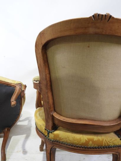 Suite of four molded and carved wood armchairs,...