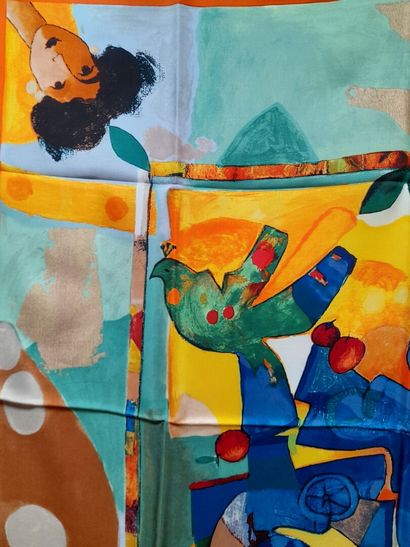 Silk twill square reproducing a painting...