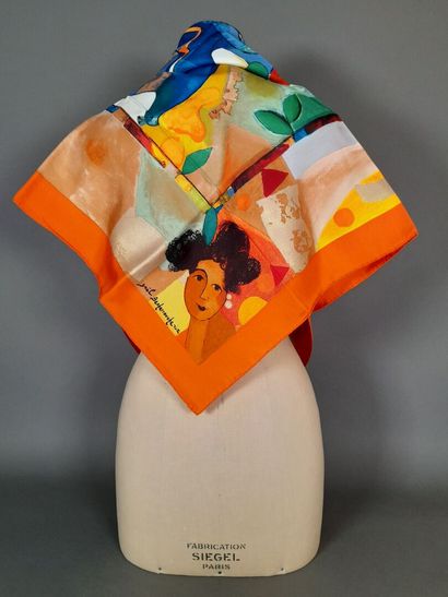 Silk twill square reproducing a painting...