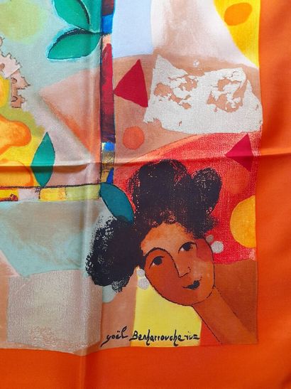 Silk twill square reproducing a painting...