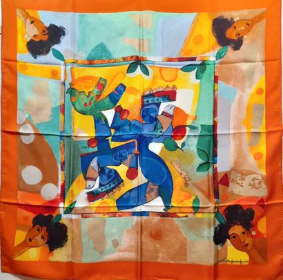 Silk twill square reproducing a painting...