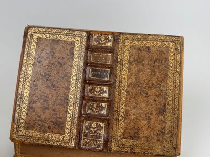 Leather courier case, trompe-l'oeil open-book...