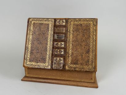 Leather courier case, trompe-l'oeil open-book...