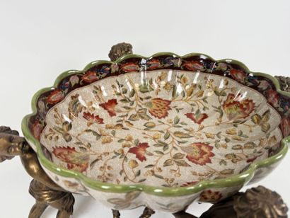 Polychrome ceramic bowl decorated with foliage,...