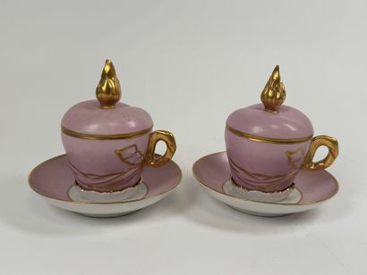 Pair of aspen-covered porcelain cups on a...
