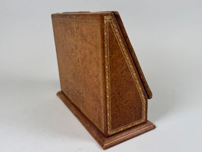 Leather courier case, trompe-l'oeil open-book...
