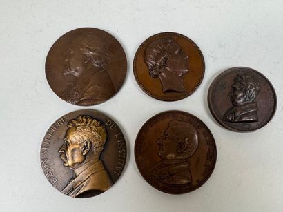 Lot of 5 bronze medals.
19th century.
D....