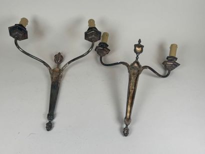 Pair of two-arm sconces in silver-plated...
