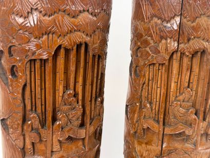 CHINA, 20th century.
Pair of bamboo pots...