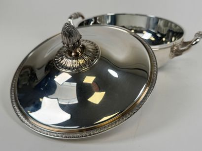 CHRISTOFLE. 
Covered two-handled silver-plated...