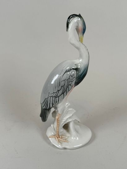 Karl ENS (1802-1865).
Heron.
Polychrome porcelain...