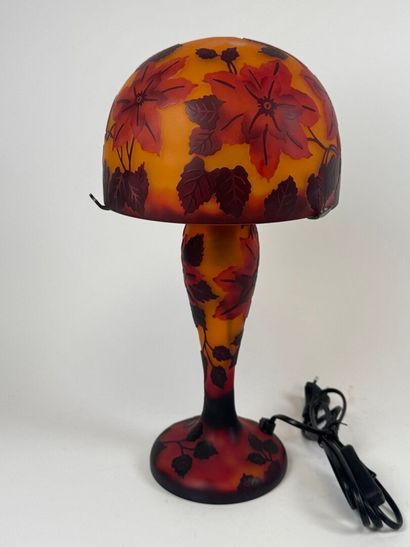 Glass mushroom lamp decorated with flowers...
