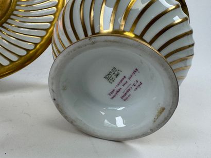 Large cup and saucer in white and gold porcelain,...