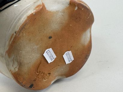 Enameled stoneware pitcher with polychrome...