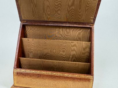 Leather courier case, trompe-l'oeil open-book...