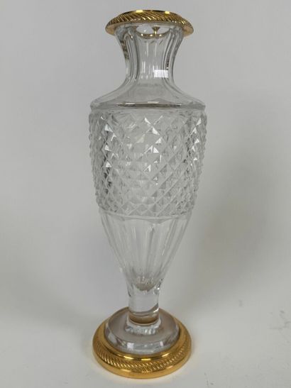 Diamond-cut crystal or glass vase, gilded...