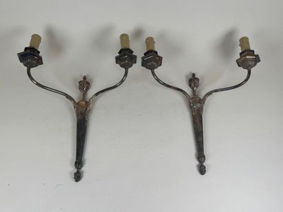 Pair of two-arm sconces in silver-plated...