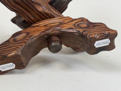 Four-arm candlestick in wood. 
Brutalist...
