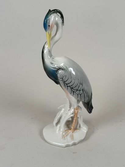 Karl ENS (1802-1865).
Heron.
Polychrome porcelain...