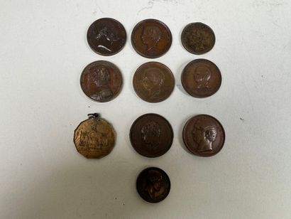 Lot of 10 medals in bronze or metal.
19th...