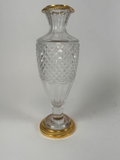 Diamond-cut crystal or glass vase, gilded...