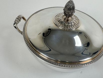 CHRISTOFLE. 
Covered two-handled silver-plated...