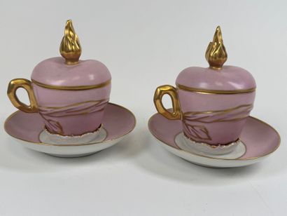 Pair of aspen-covered porcelain cups on a...