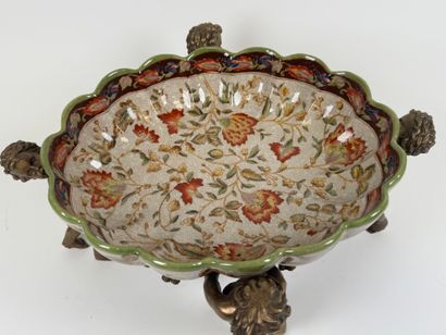 Polychrome ceramic bowl decorated with foliage,...