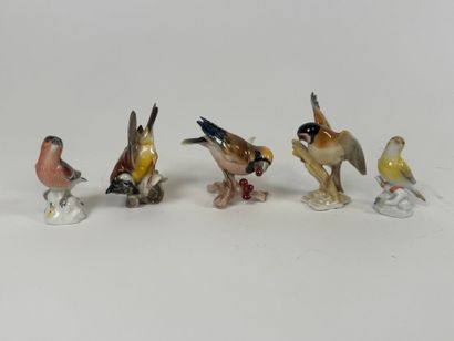 Collection of five polychrome porcelain subjects,...