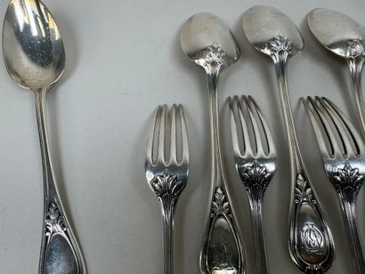 Série de 6 couverts en argent 950/1000, poinçon...