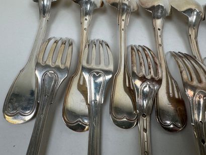14 couverts en argent 950/1000, poinçons...