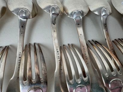 Partie de ménagère en argent modèle uniplat,...