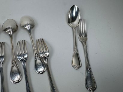 Série de 6 couverts en argent 950/1000, poinçon...