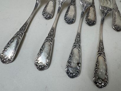 Série de 12 couverts de table en argent 950/1000,...